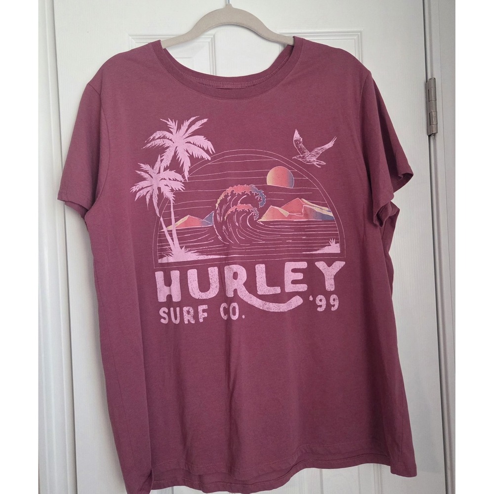 Hurley Surf Co 99 Womens Graphic Tee Mauve Pink Sunset Palm Tree 1X HURX033K4